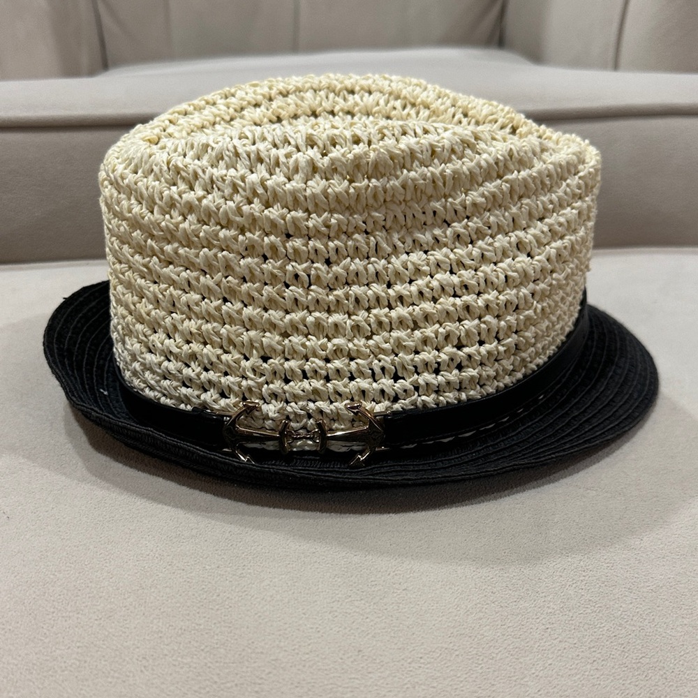 Eugenia Kim Genie Black and Cream Straw Hat Anchor Hardware